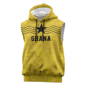Custom World Football 2026 Ghana Sleeveless Hoodie Black Stars Rise with Yellow Adinkra Pattern