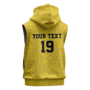 Custom World Football 2026 Ghana Sleeveless Zip Hoodie Black Stars Rise with Yellow Adinkra Pattern