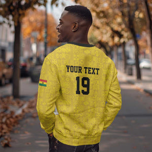 Custom World Football 2026 Ghana Sweatshirt Black Stars Rise with Yellow Adinkra Pattern