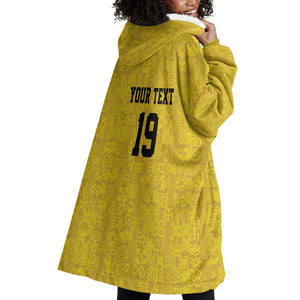 Custom World Football 2026 Ghana Wearable Blanket Hoodie Black Stars Rise with Yellow Adinkra Pattern