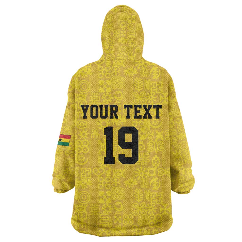 Custom World Football 2026 Ghana Wearable Blanket Hoodie Black Stars Rise with Yellow Adinkra Pattern