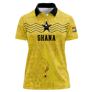 Custom World Football 2026 Ghana Women Polo Shirt Black Stars Rise with Yellow Adinkra Pattern