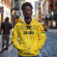 Custom World Football 2026 Ghana Zip Hoodie Black Stars Rise with Yellow Adinkra Pattern