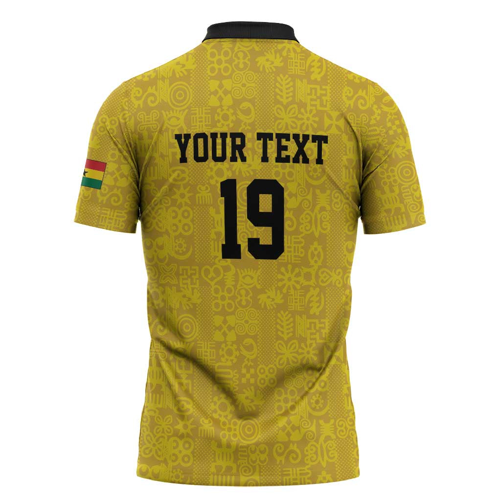 Custom World Football 2026 Ghana Zipper Polo Shirt Black Stars Rise with Yellow Adinkra Pattern