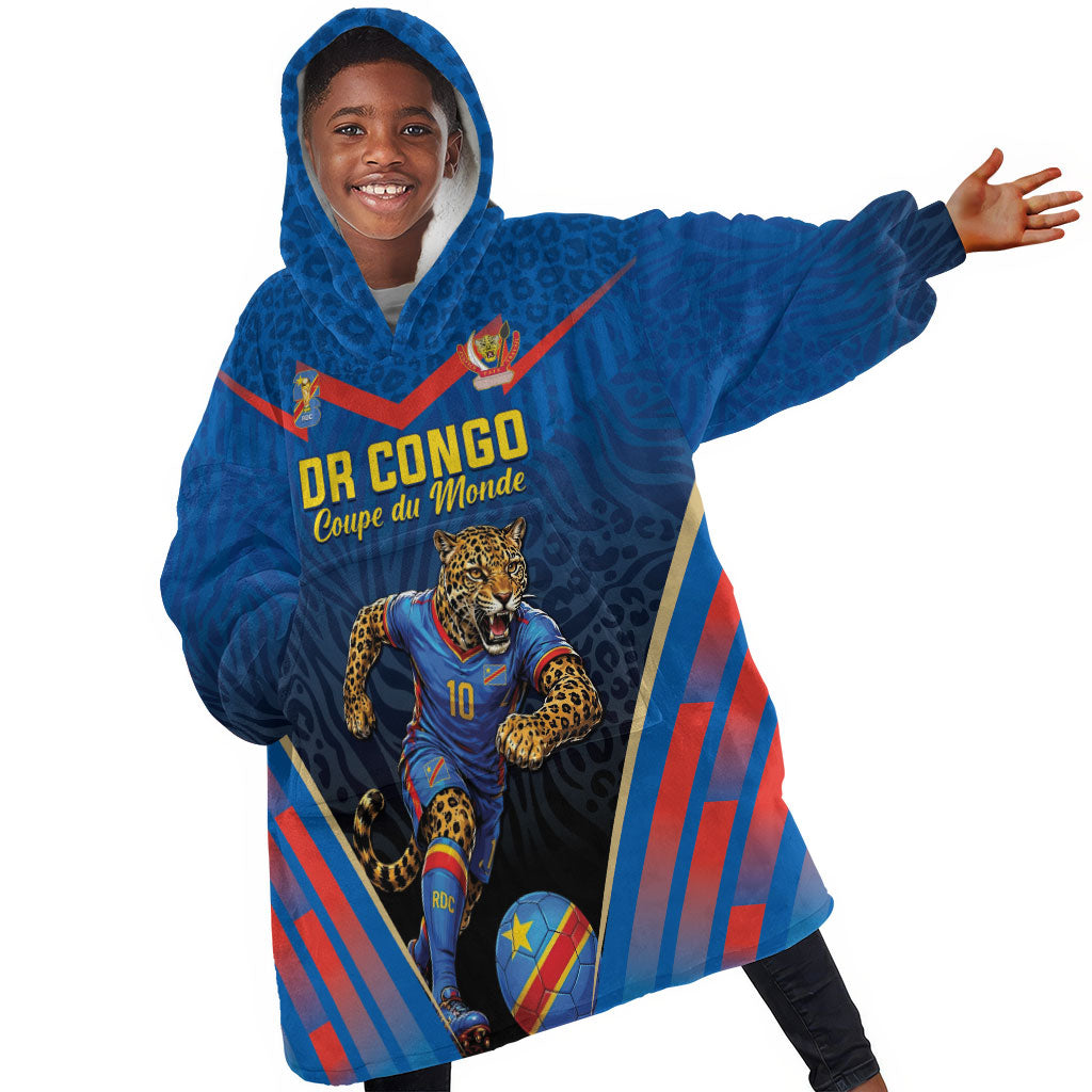 Custom World Football 2026 DR Congo Kid Wearable Blanket Hoodie Les Leopards Coupe du Monde Glory