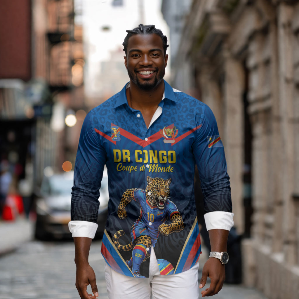 Custom World Football 2026 DR Congo Long Sleeve Button Shirt Les Leopards Coupe du Monde Glory