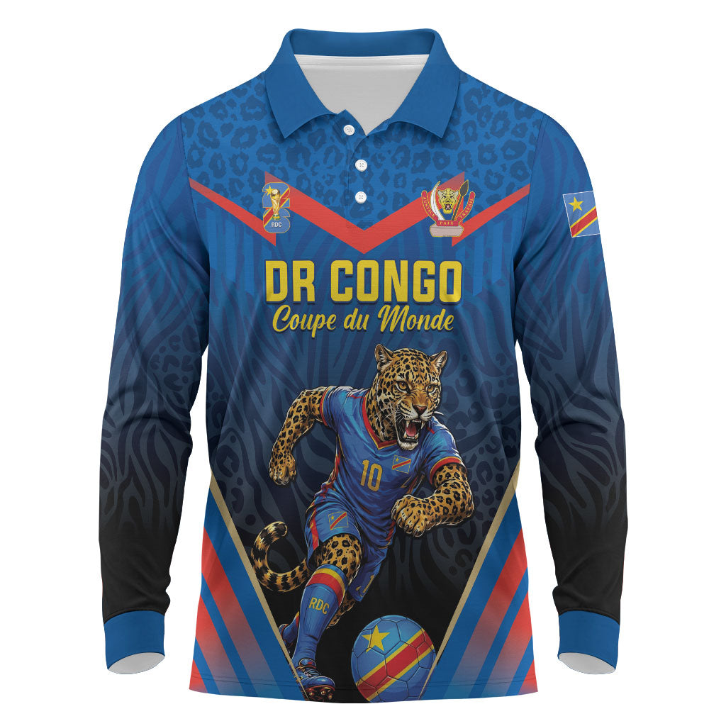 Custom World Football 2026 DR Congo Long Sleeve Polo Shirt Les Leopards Coupe du Monde Glory