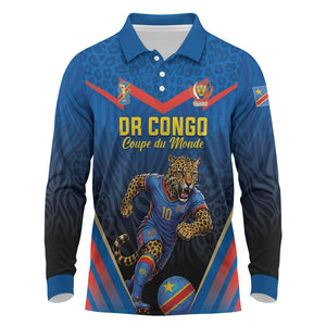 Custom World Football 2026 DR Congo Long Sleeve Polo Shirt Les Leopards Coupe du Monde Glory