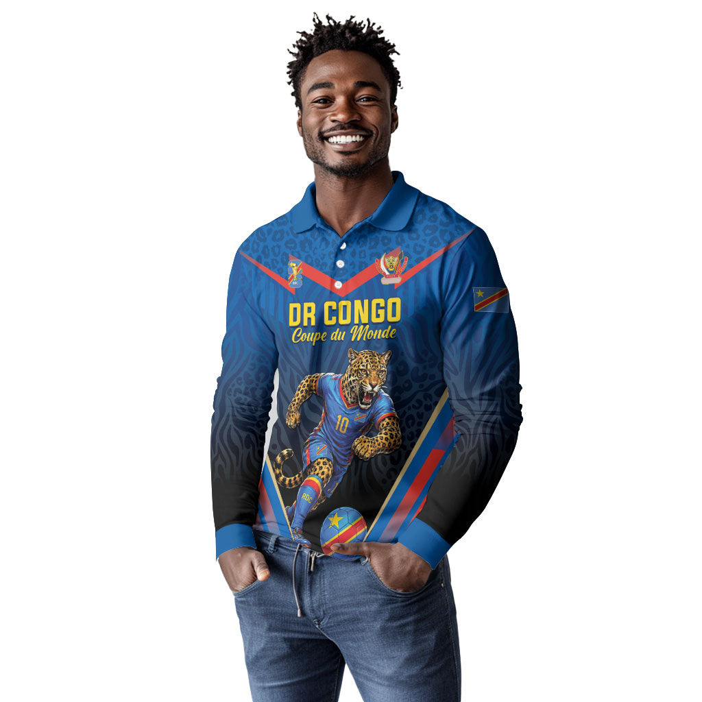 Custom World Football 2026 DR Congo Long Sleeve Polo Shirt Les Leopards Coupe du Monde Glory