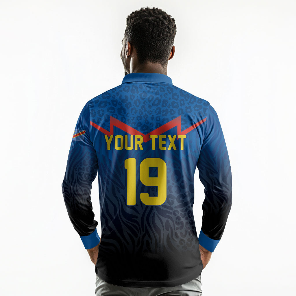 Custom World Football 2026 DR Congo Long Sleeve Polo Shirt Les Leopards Coupe du Monde Glory