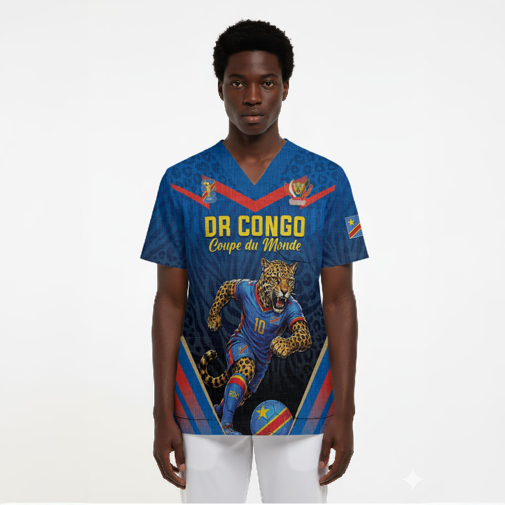 Custom World Football 2026 DR Congo Scrub Top Les Leopards Coupe du Monde Glory