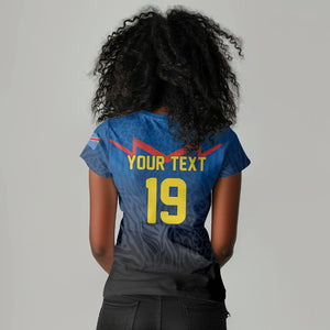 Custom World Football 2026 DR Congo Women V-Neck T-Shirt Les Leopards Coupe du Monde Glory