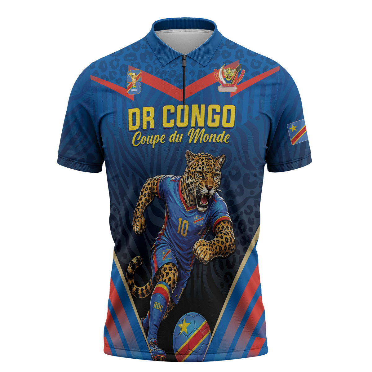 Custom World Football 2026 DR Congo Zipper Polo Shirt Les Leopards Coupe du Monde Glory