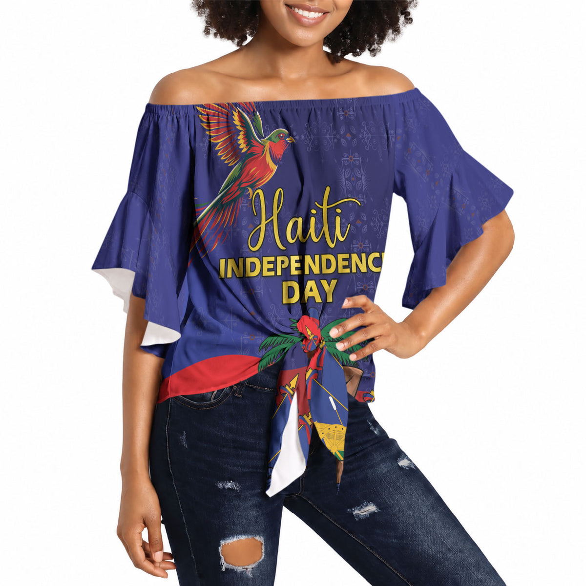 Haiti Independence Day Off Shoulder Wrap Waist Top Ayiti Freedom Heritage