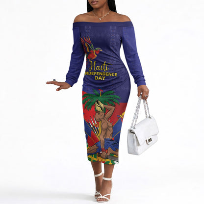 Haiti Independence Day Off The Shoulder Long Sleeve Dress Ayiti Freedom Heritage