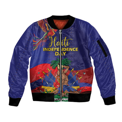 Haiti Independence Day Sleeve Zip Bomber Jacket Ayiti Freedom Heritage