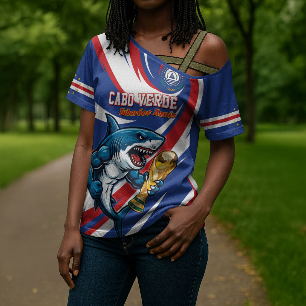 Custom World Football 2026 Cabo Verde Cross Shoulder Shirt Blue Shark Champions Trophy