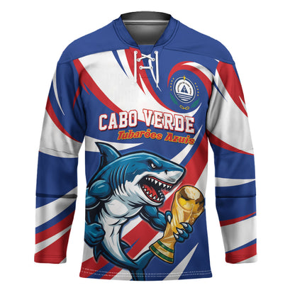 Custom World Football 2026 Cabo Verde Hockey Jersey Blue Shark Champions Trophy