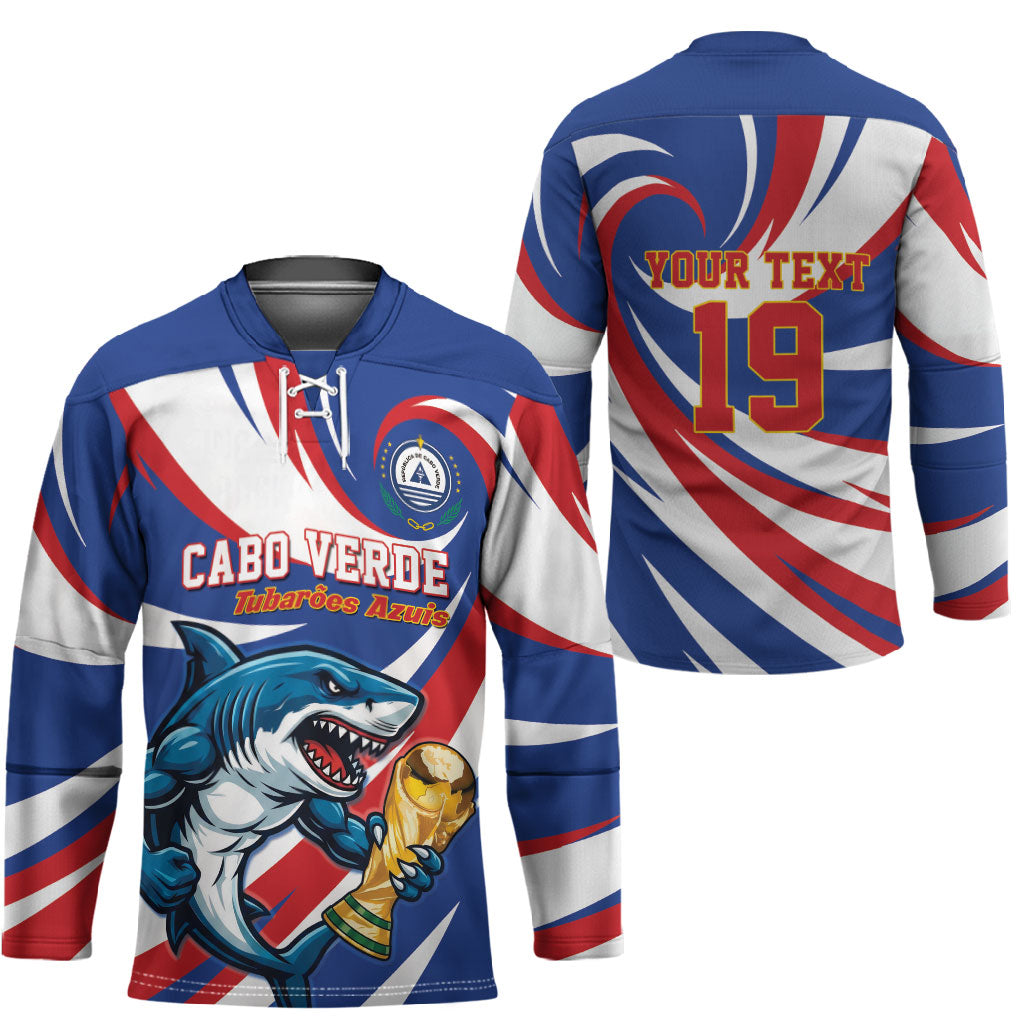 Custom World Football 2026 Cabo Verde Hockey Jersey Blue Shark Champions Trophy