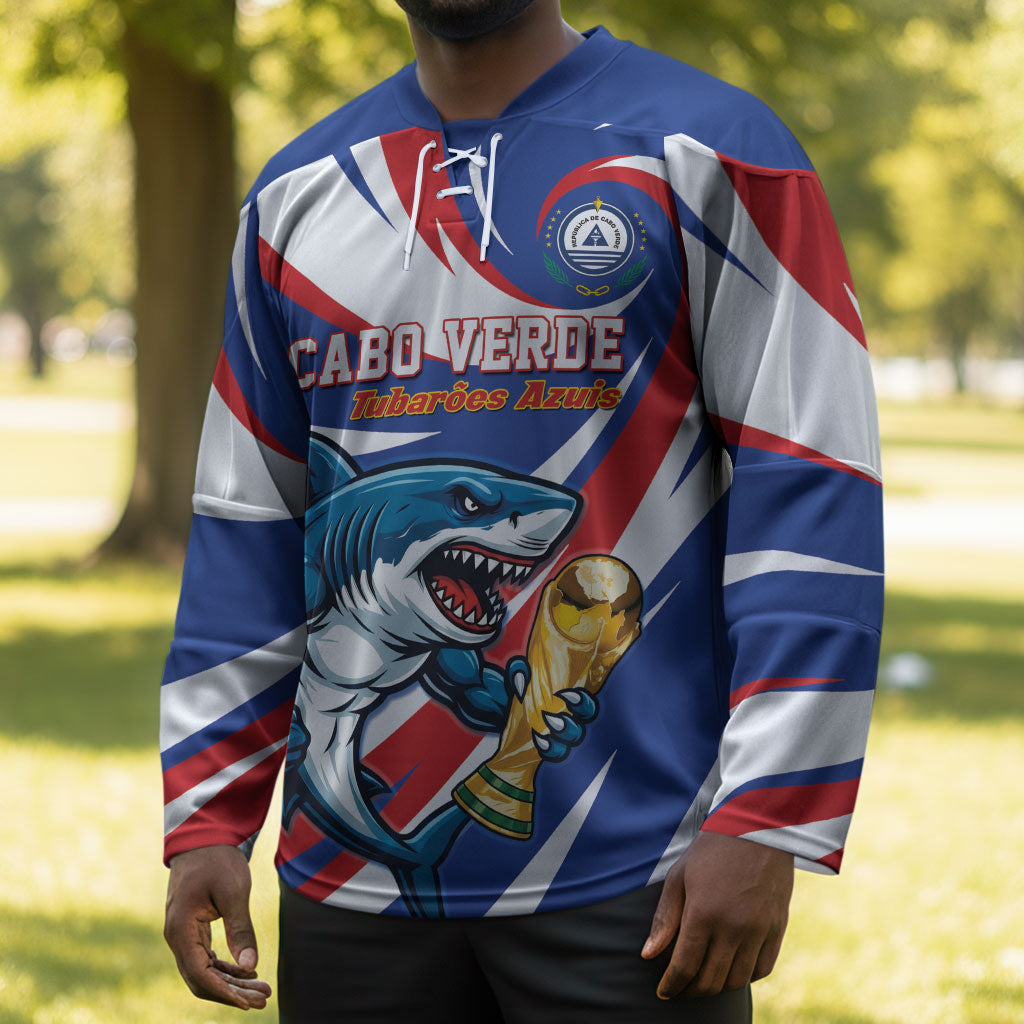 Custom World Football 2026 Cabo Verde Hockey Jersey Blue Shark Champions Trophy