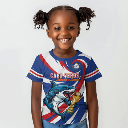Custom World Football 2026 Cabo Verde Kid T shirt Blue Shark Champions Trophy