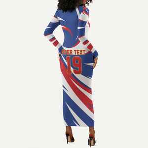 Custom World Football 2026 Cabo Verde Long Sleeve Bodycon Dress Blue Shark Champions Trophy