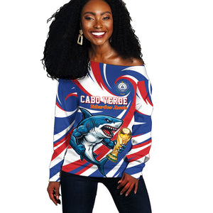 Custom World Football 2026 Cabo Verde Off Shoulder Sweater Blue Shark Champions Trophy