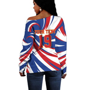 Custom World Football 2026 Cabo Verde Off Shoulder Sweater Blue Shark Champions Trophy