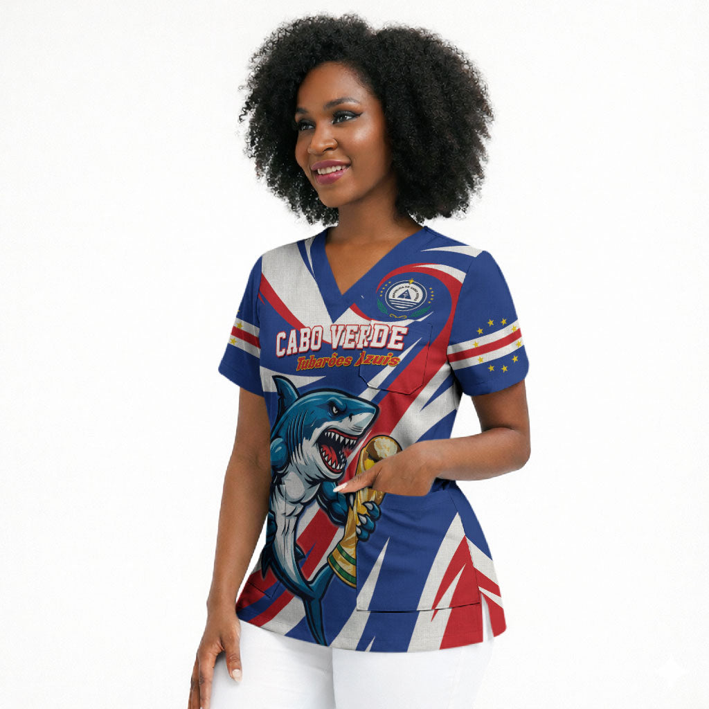 Custom World Football 2026 Cabo Verde Scrub Top Blue Shark Champions Trophy