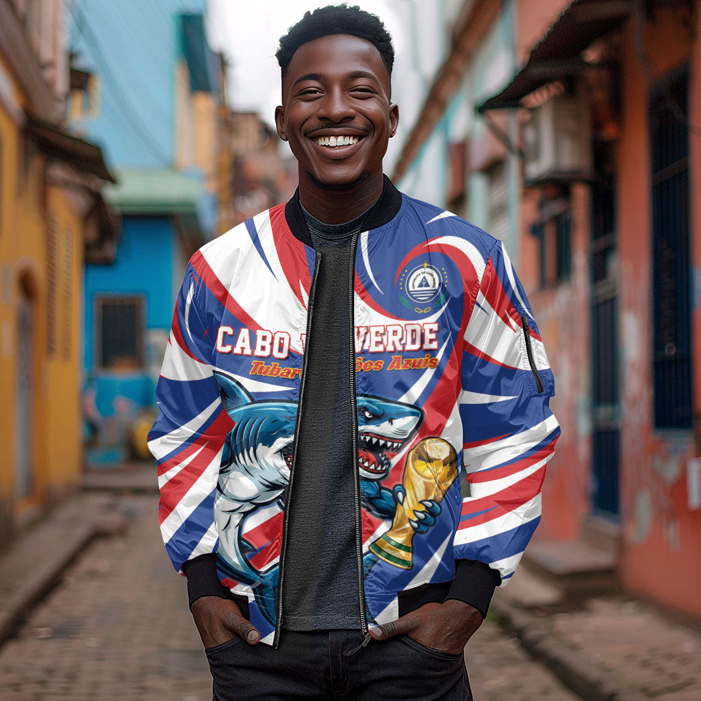 Custom World Football 2026 Cabo Verde Sleeve Zip Bomber Jacket Blue Shark Champions Trophy