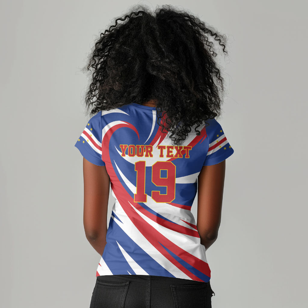 Custom World Football 2026 Cabo Verde Women V-Neck T-Shirt Blue Shark Champions Trophy