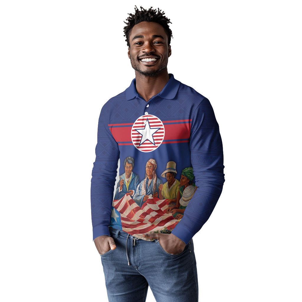 Liberia Flag Day Long Sleeve Polo Shirt Lone Star Heritage Pride