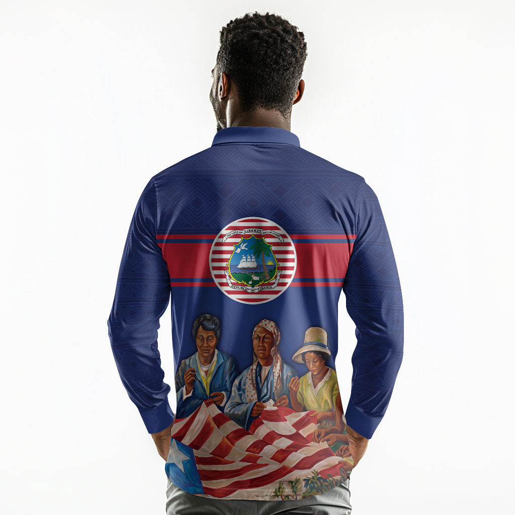 Liberia Flag Day Long Sleeve Polo Shirt Lone Star Heritage Pride