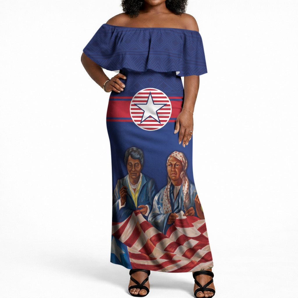 Liberia Flag Day Off Shoulder Maxi Dress Lone Star Heritage Pride