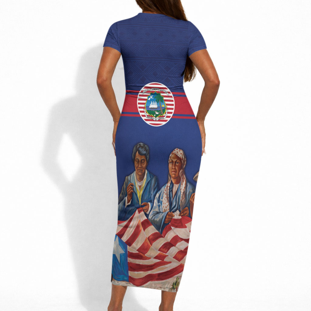 Liberia Flag Day Short Sleeve Bodycon Dress Lone Star Heritage Pride