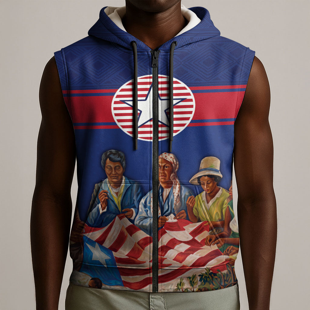 Liberia Flag Day Sleeveless Zip Hoodie Lone Star Heritage Pride