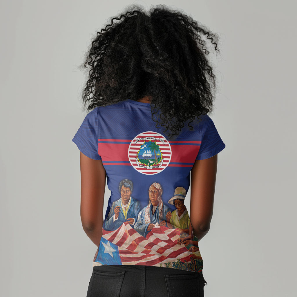 Liberia Flag Day Women V-Neck T-Shirt Lone Star Heritage Pride