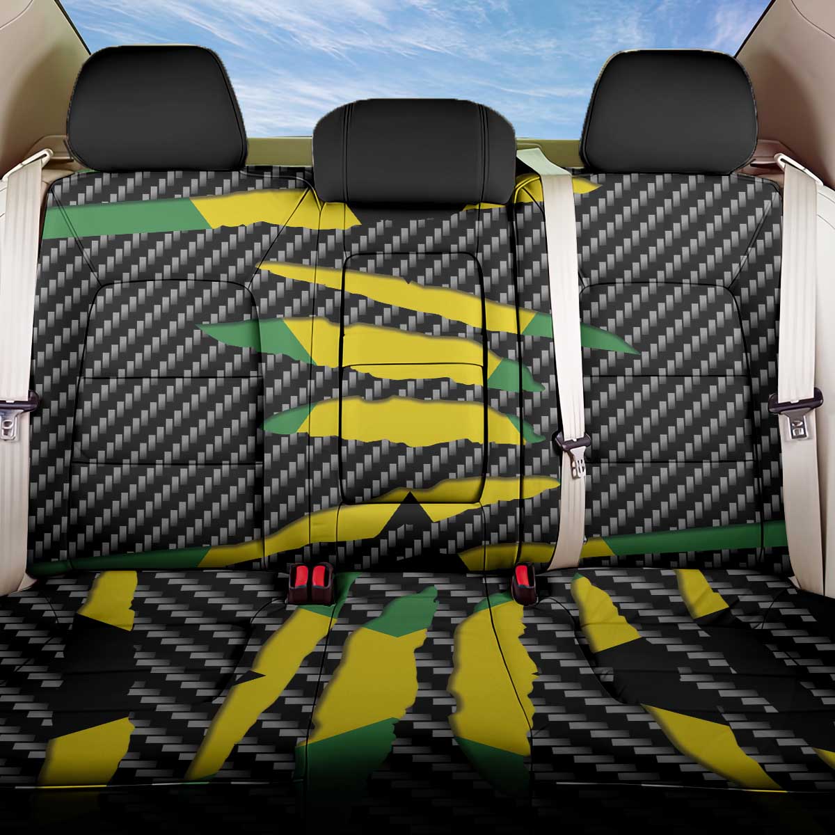 Black Jamaicans Jamaica Beast Back Car Seat Cover Ripped Flag Graphic - African Pride