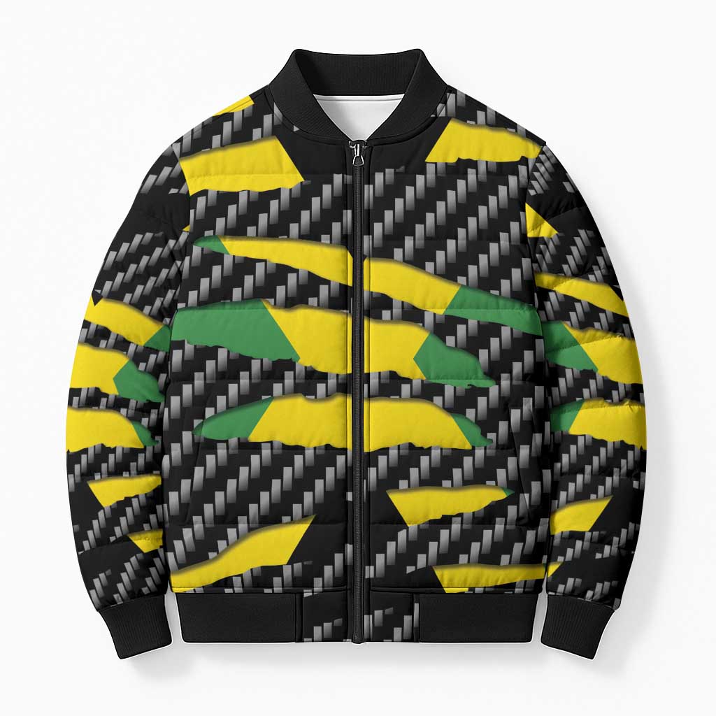 Black Jamaicans Jamaica Beast Bomber Puffer Jacket Ripped Flag Graphic