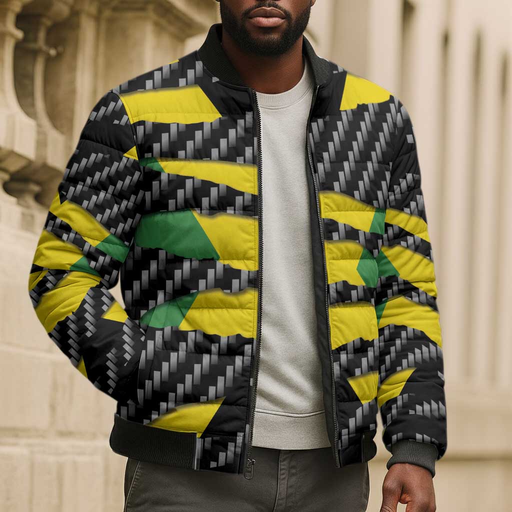 Black Jamaicans Jamaica Beast Bomber Puffer Jacket Ripped Flag Graphic