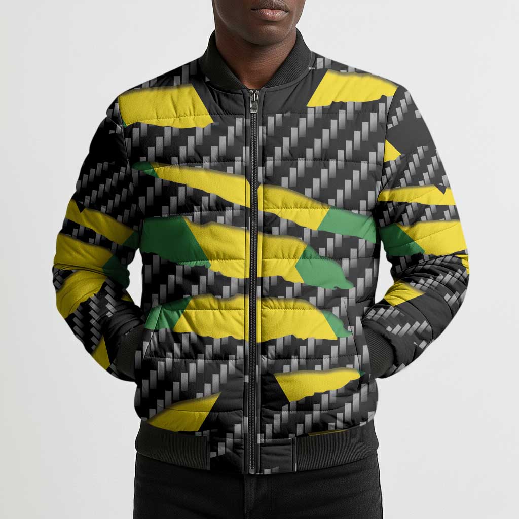 Black Jamaicans Jamaica Beast Bomber Puffer Jacket Ripped Flag Graphic