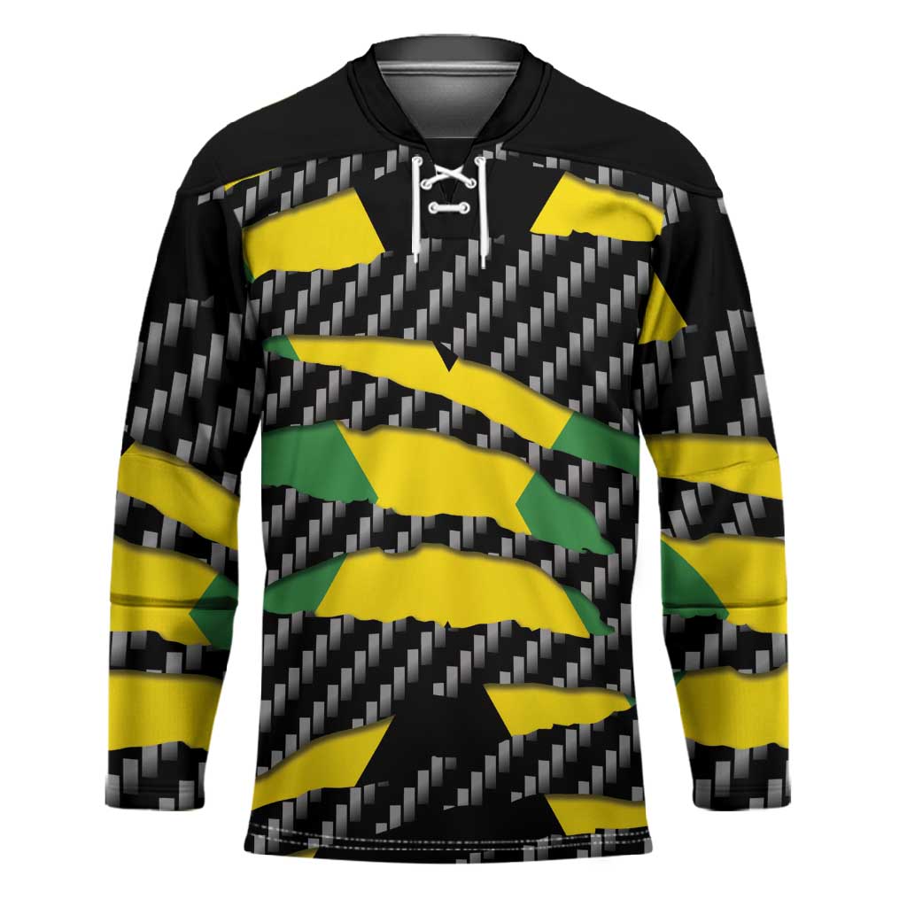 Black Jamaicans Jamaica Beast Hockey Jersey Ripped Flag Graphic