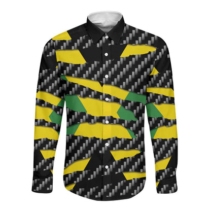 Black Jamaicans Jamaica Beast Long Sleeve Button Shirt Ripped Flag Graphic - African Pride