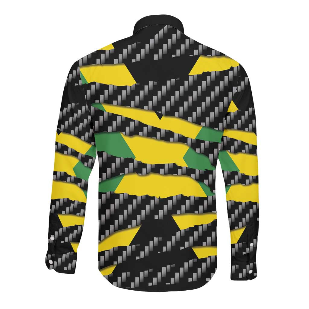 Black Jamaicans Jamaica Beast Long Sleeve Button Shirt Ripped Flag Graphic - African Pride