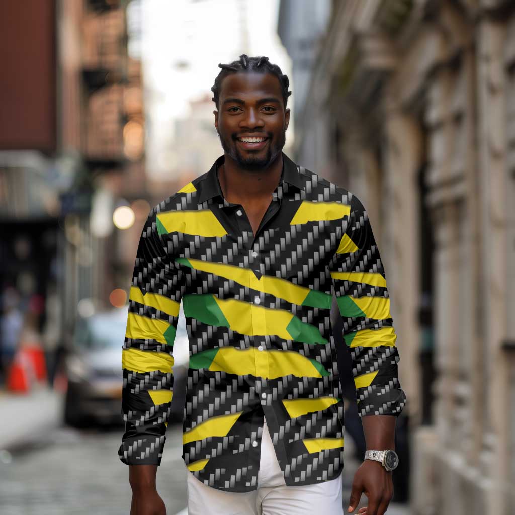 Black Jamaicans Jamaica Beast Long Sleeve Button Shirt Ripped Flag Graphic - African Pride