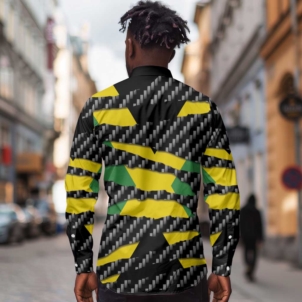 Black Jamaicans Jamaica Beast Long Sleeve Button Shirt Ripped Flag Graphic - African Pride