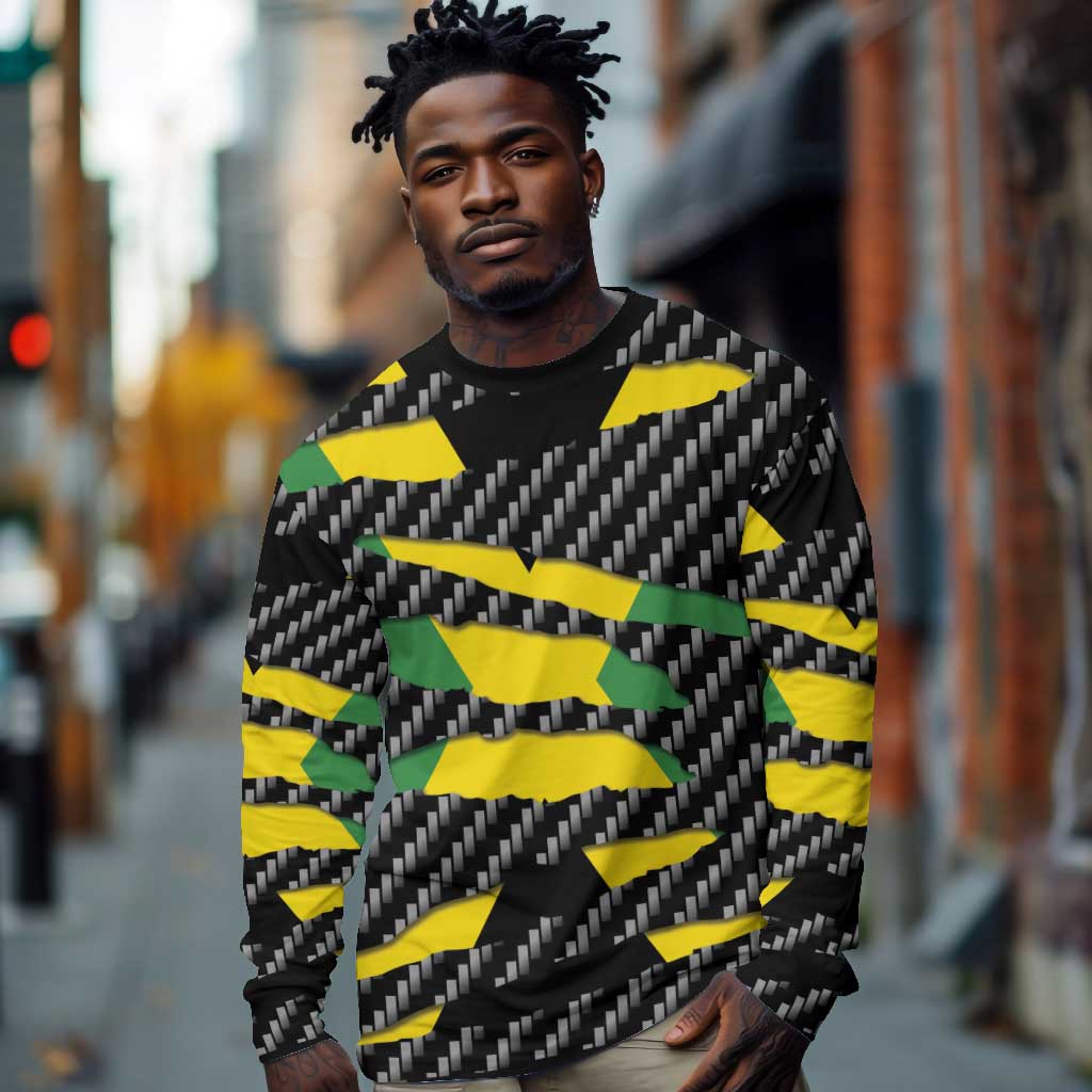 Black Jamaicans Jamaica Beast Long Sleeve Shirt Ripped Flag Graphic - African Pride