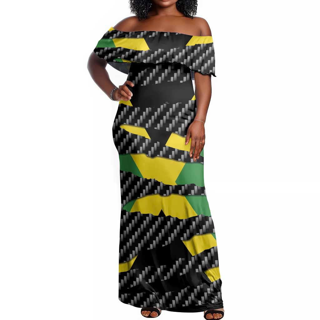 Black Jamaicans Jamaica Beast Off Shoulder Maxi Dress Ripped Flag Graphic - African Pride