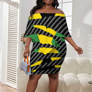 Black Jamaicans Jamaica Beast Off Shoulder Short Dress Ripped Flag Graphic - African Pride