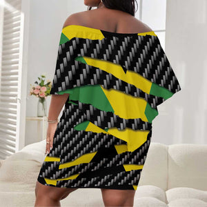 Black Jamaicans Jamaica Beast Off Shoulder Short Dress Ripped Flag Graphic - African Pride